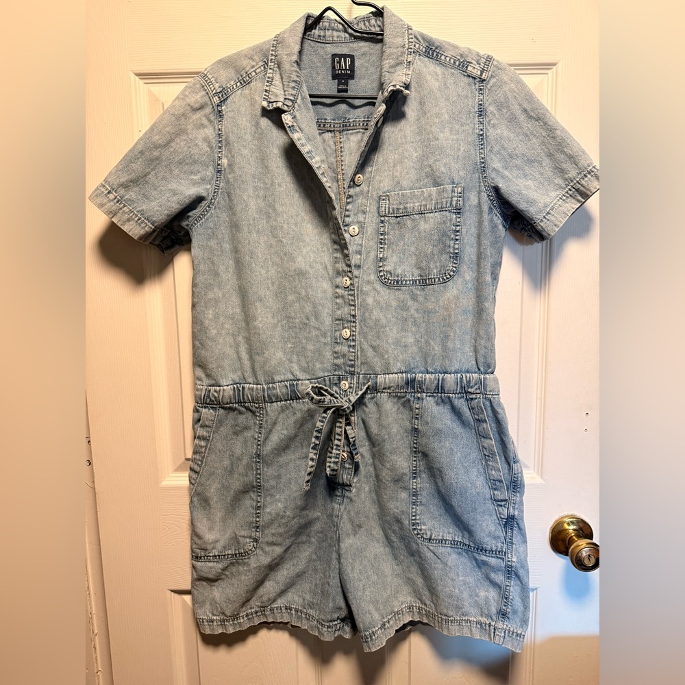 GAP Light Wash Denim Short Sleeve Romper